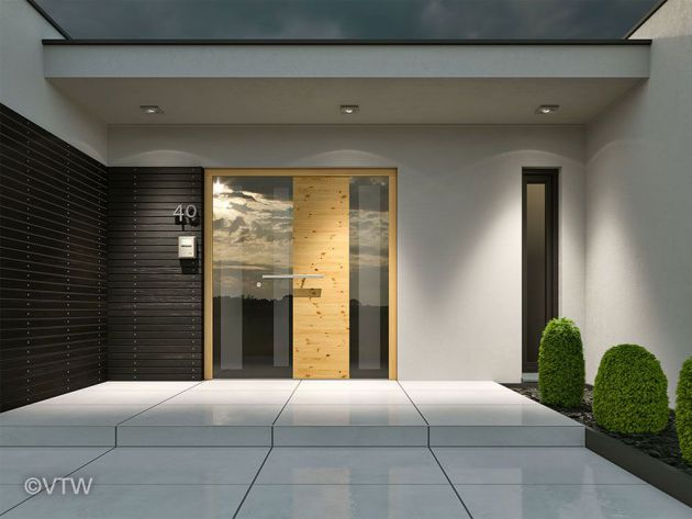 Design Haustür mit Glaseinstz und Vordach