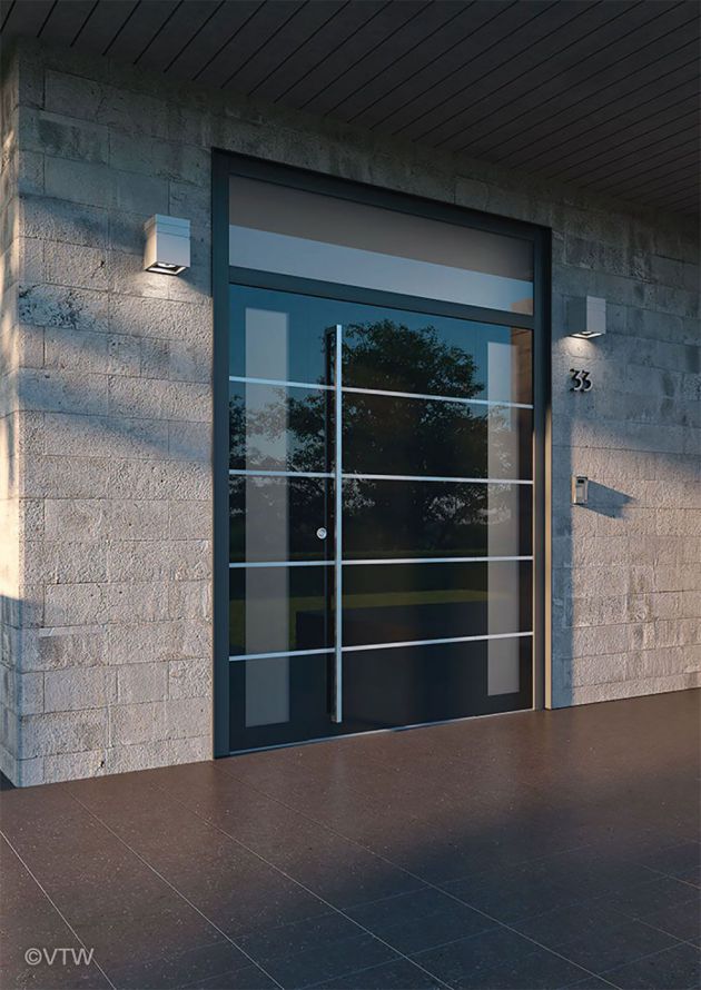Haustüre mit Glaseinsatz modern und grau